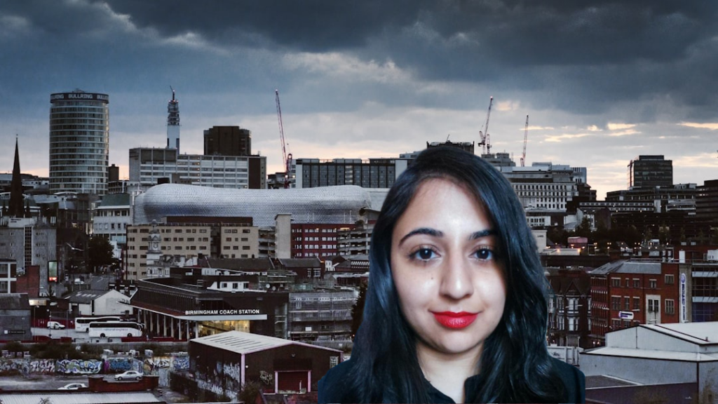 Picture of Husna Anjum in front of Birmingham city centre landscape